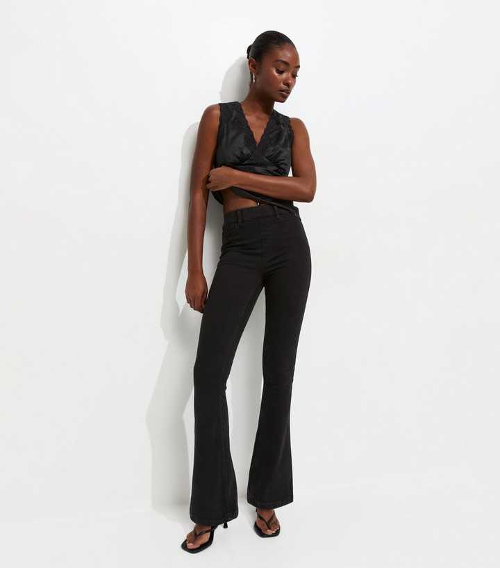 Washed Black Pull On Bootcut Jeggings