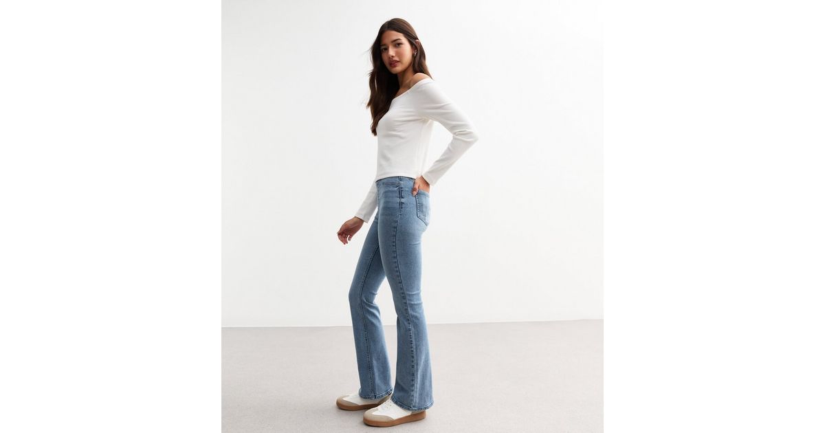Light Blue Pull On Bootcut Jeggings New Look