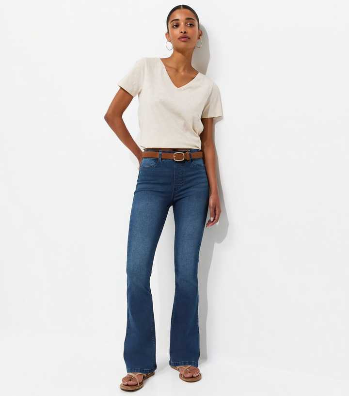 Dark Blue Pull On Bootcut Jeggings
