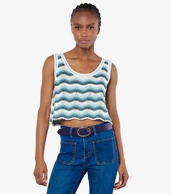 Apricot Blue Crochet Crop Vest Top 