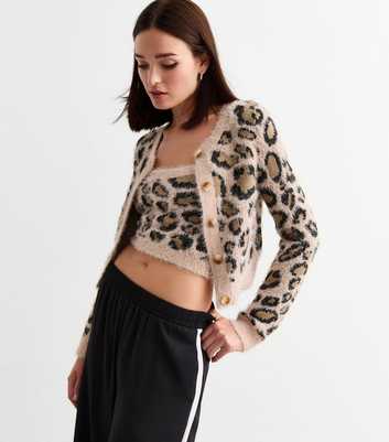 Brown Animal Print Round Neck Cardigan