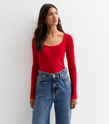 Red Long Sleeve Scoop Neck Top 