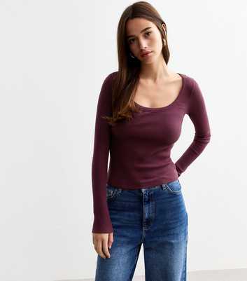 Burgundy Long Sleeve Scoop Neck Top 