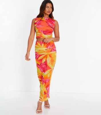 QUIZ Mustard Tropical Print Sleeveless Top