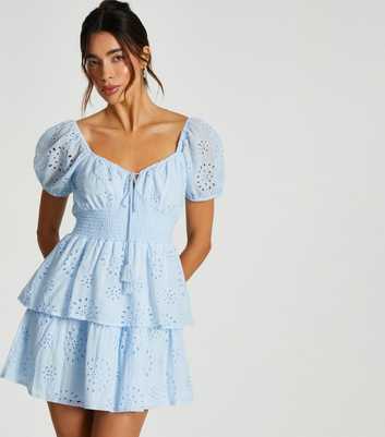 QUIZ Blue Embroidered Mini Dress