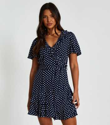 QUIZ Navy Polka Dot Wrap Mini Dress