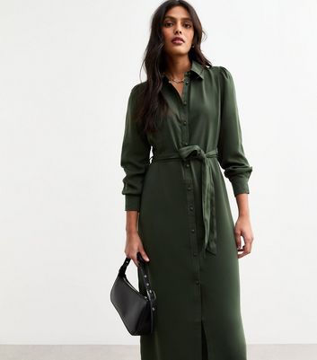 L'Or ワンピース カーキブラウン L'Or Waist tuck shirt dress