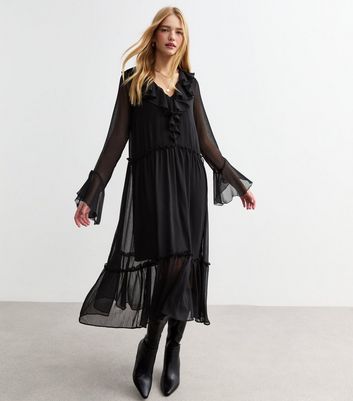 Black ruffle sleeve dress on sale