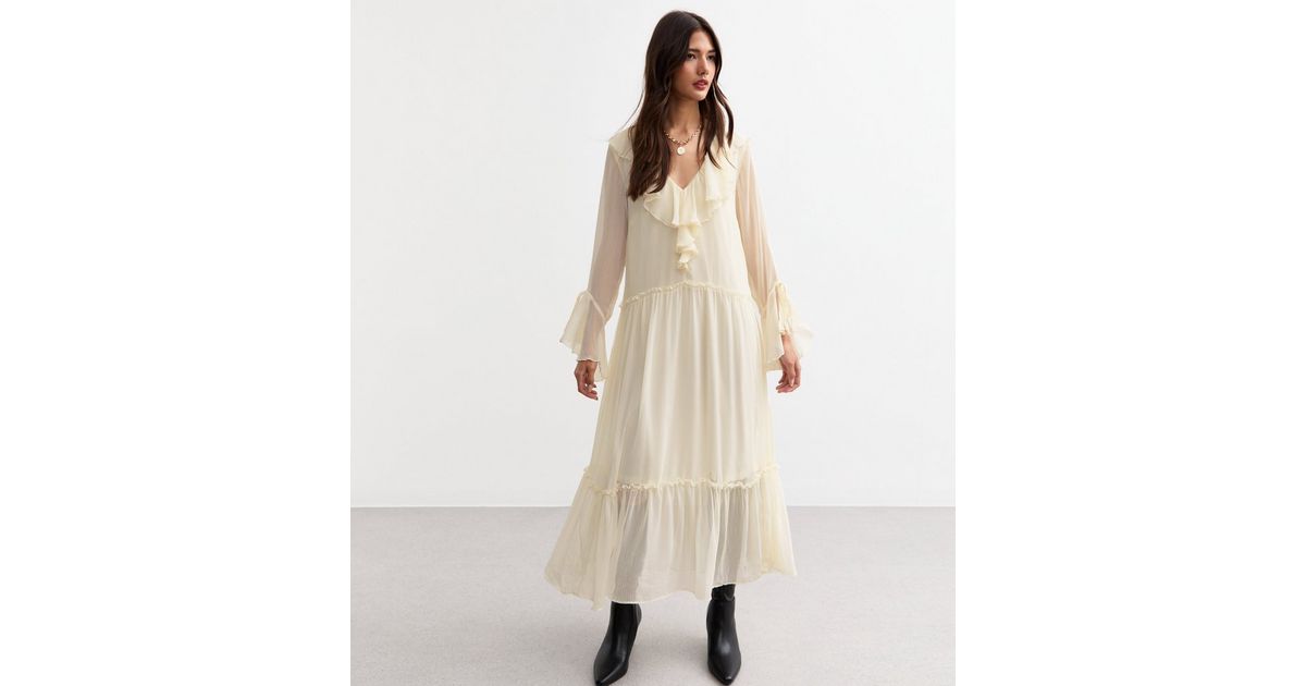 Cream And Gold Ruffle Midi Dress main image 0