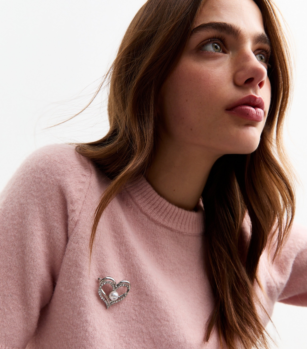 New Look Women's Silver Tone Heart Faux Pearl Diamanté Brooch