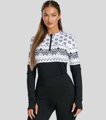 South Beach Black Printed Half Zip Base Layer Top