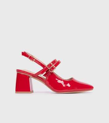 London Rebel Red Patent Block Heel Mary Jane Shoes