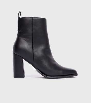 London Rebel Black Faux Leather Heel Ankle Boots