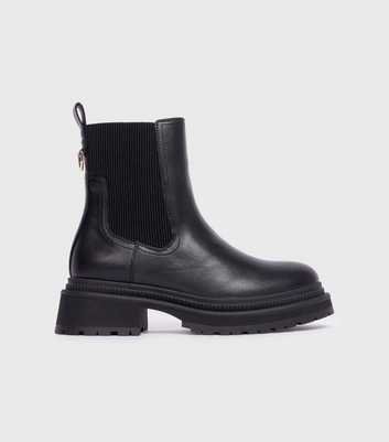 London Rebel Black Faux Leather Chelsea Boots