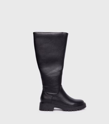 London Rebel Black Flat Knee High Boot New Look