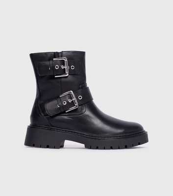 London Rebel Black Biker Ankle Boot