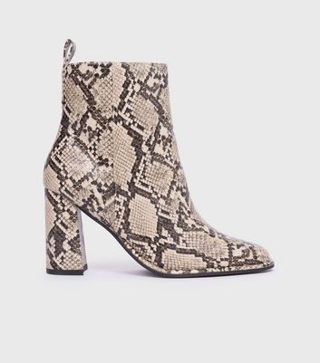 London Rebel Beige Snake Heeled Ankle Boot New Look