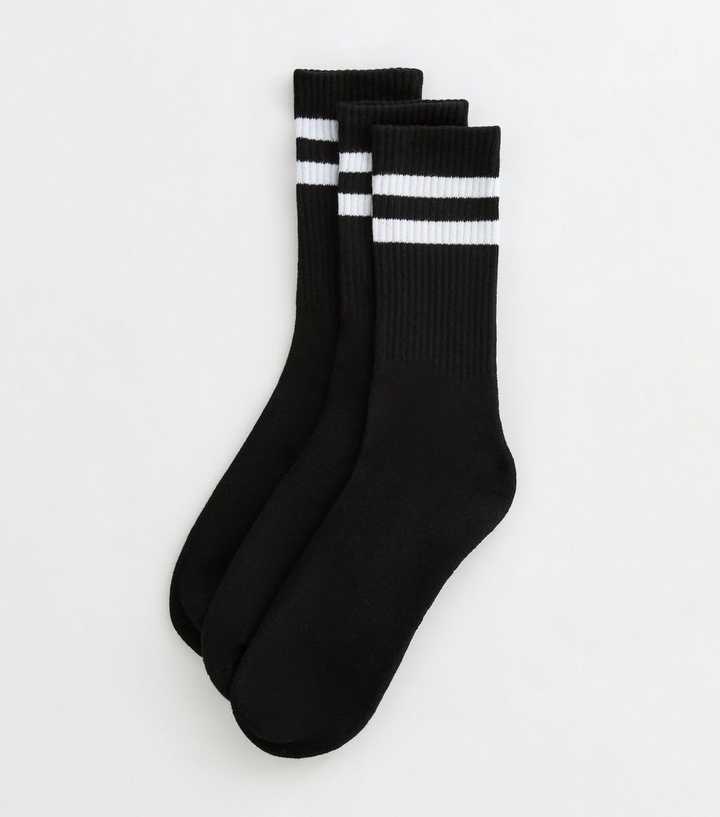 Mens 3 Pack Of Black Stripe Socks