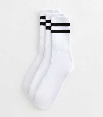 Mens 3 Pack Of White Stripe Socks