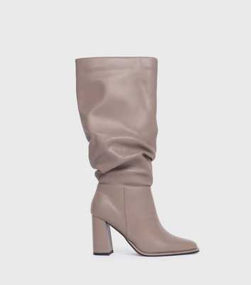 London Rebel Greige Slouch Knee High Boots