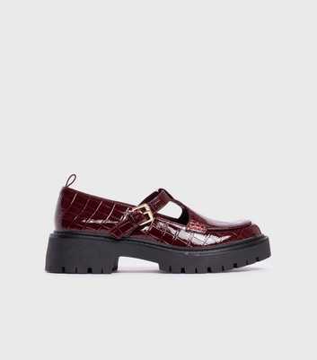 London Rebel Plum Croc Effect Patent Mary Jane Shoes