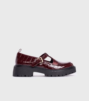 London Rebel Plum Croc Effect Patent Mary Jane Shoes New Look