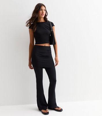 Black Flared Skirt Trousers New Look