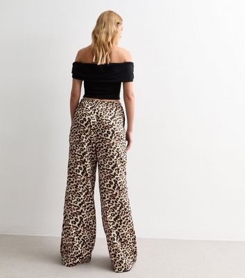 Floerns Wide Leg Pants For Women Leopard Print High Waist Adjustable Tie Knot Palazzo Pants,Multicolor,XX-Large
