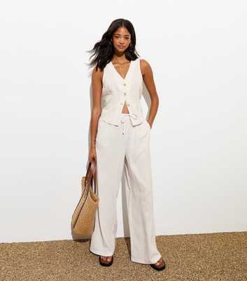 White High Waist Wide Leg Trousers