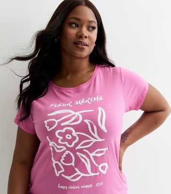 Curves Pink Fleur Marche Print Cotton Jersey T-Shirt