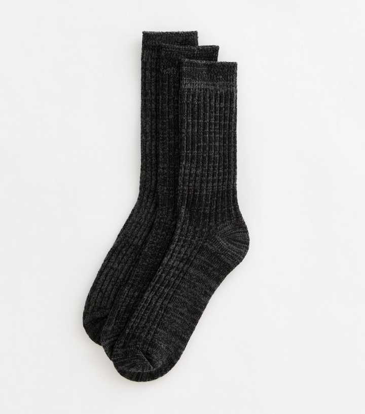 Pack of 3 Heavyweight Black Ribbed Socks | New Look
