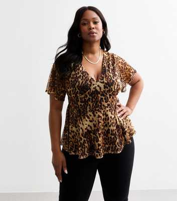 Curves Brown Leopard Print Peplum Mesh Top