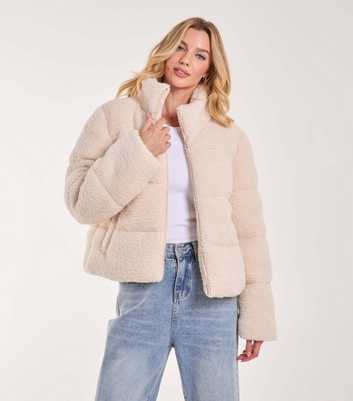 Pink Vanilla Off White Textured Puffer Coat