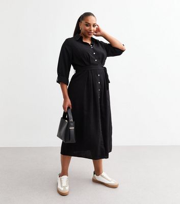 La Bella Estate Pleated Shirt Dress - Black