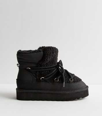 Black Faux Shearling Faux Fur Lined Borg Boots