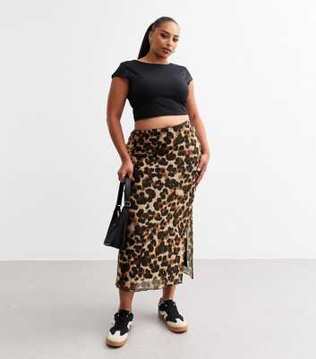 Curves Brown Leopard Print Midi Skirt