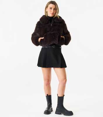 Gini London Brown Faux Fur Crop Jacket