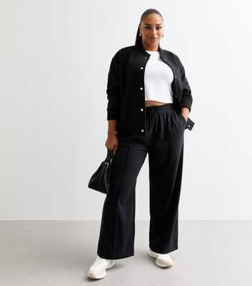 Curves Black Pintucked Wide Leg Joggers