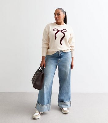 Curves Off White Bow Knit Jumper New Look