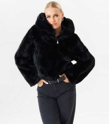 Gini London Black Faux Fur Cropped Jacket