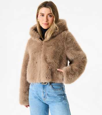 Gini London Beige Faux Fur Cropped Jacket