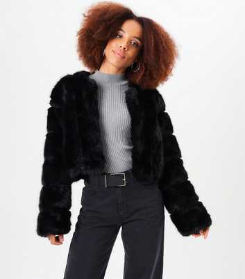 Gini London Black Faux Fur Cropped Jacket