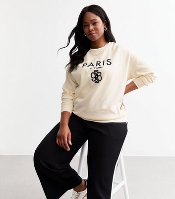 Curves Off White Paris Embroidered Sweatshirt | New Look