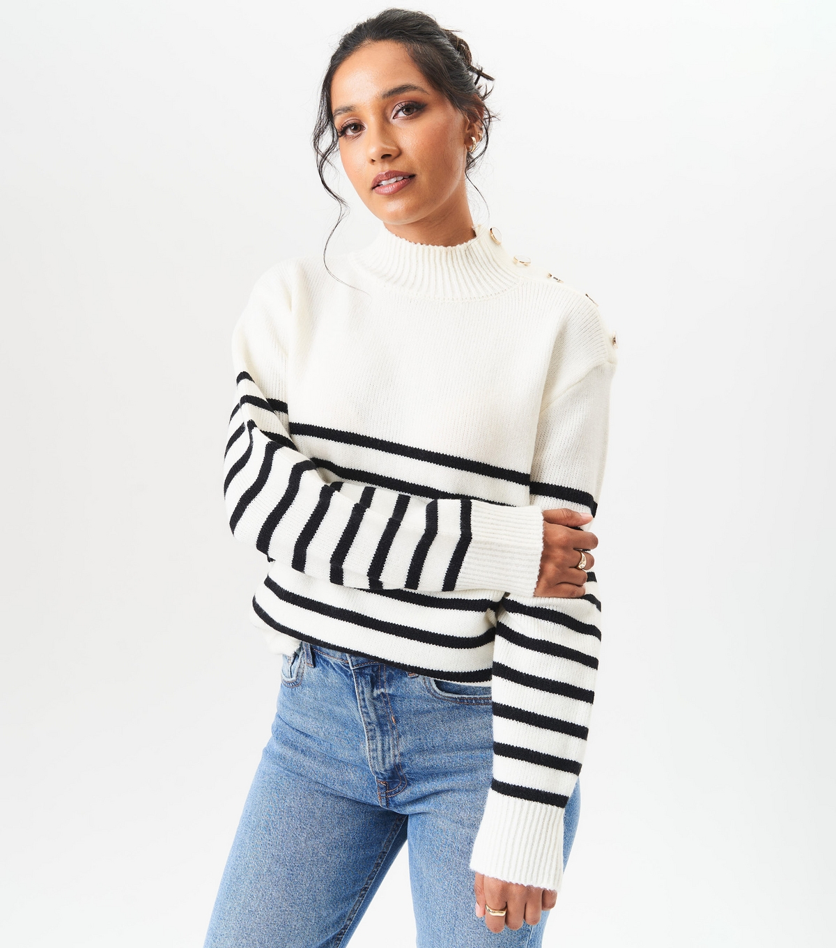 Gini London Women's Cream Striped Oversized Jumper New Look Large