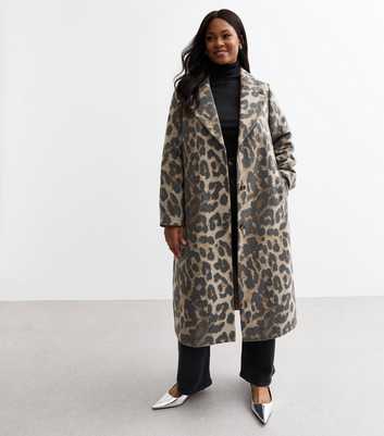 Curves Brushed Leopard Print Longline Coat