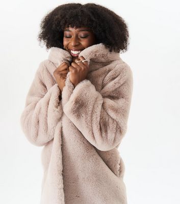 Pink faux fur coat new look best sale