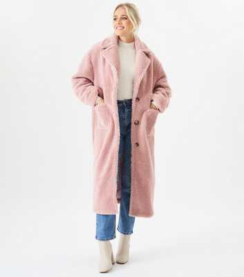 Gini London Pink Borg Longline Teddy Coat