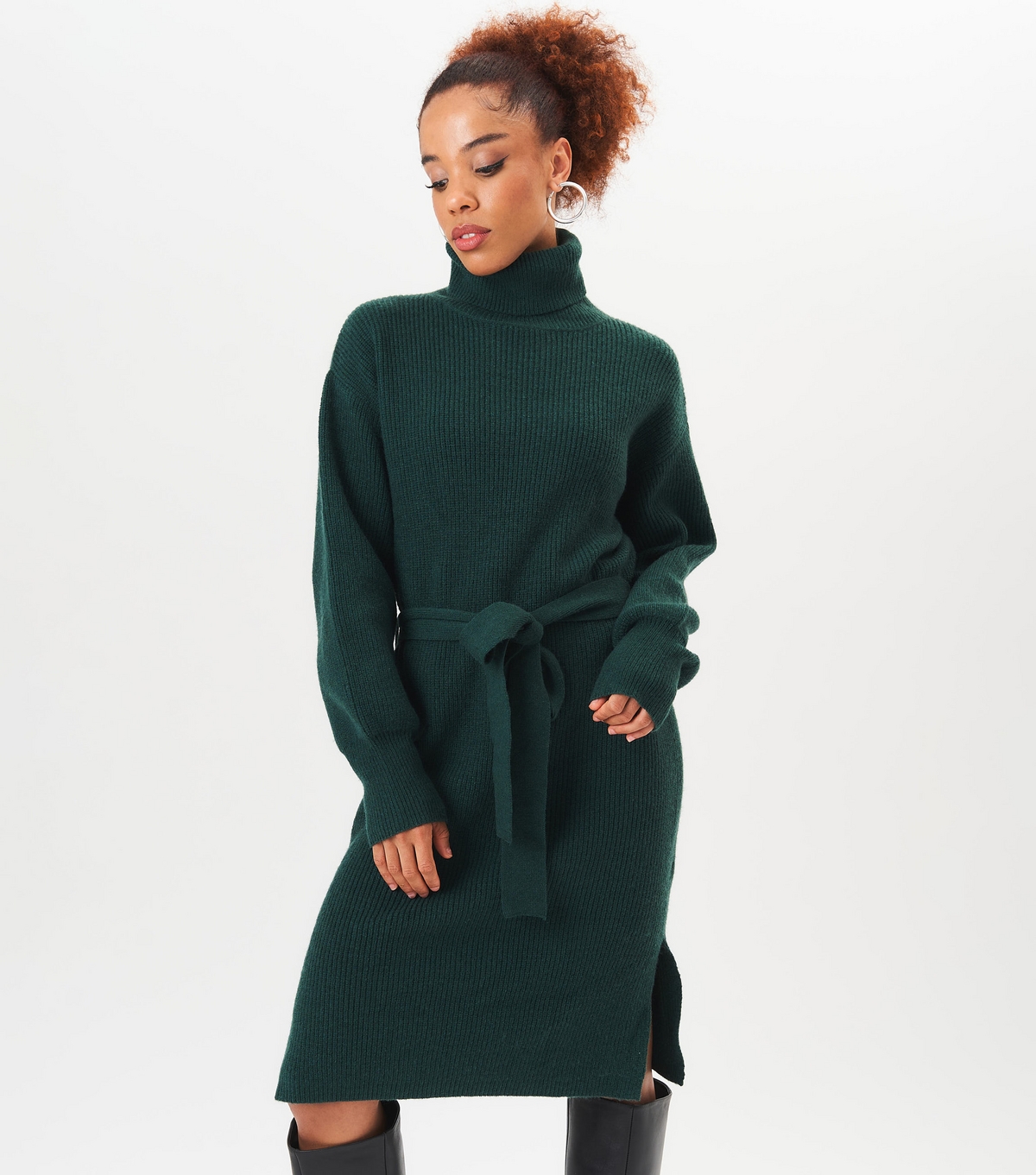 Women's Green Chunky Knit Jumper Dress Gini London New Look