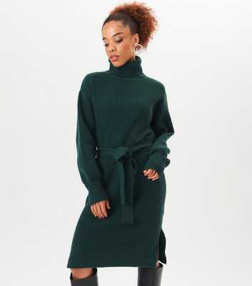 Gini London Green Chunky Knit Jumper Dress