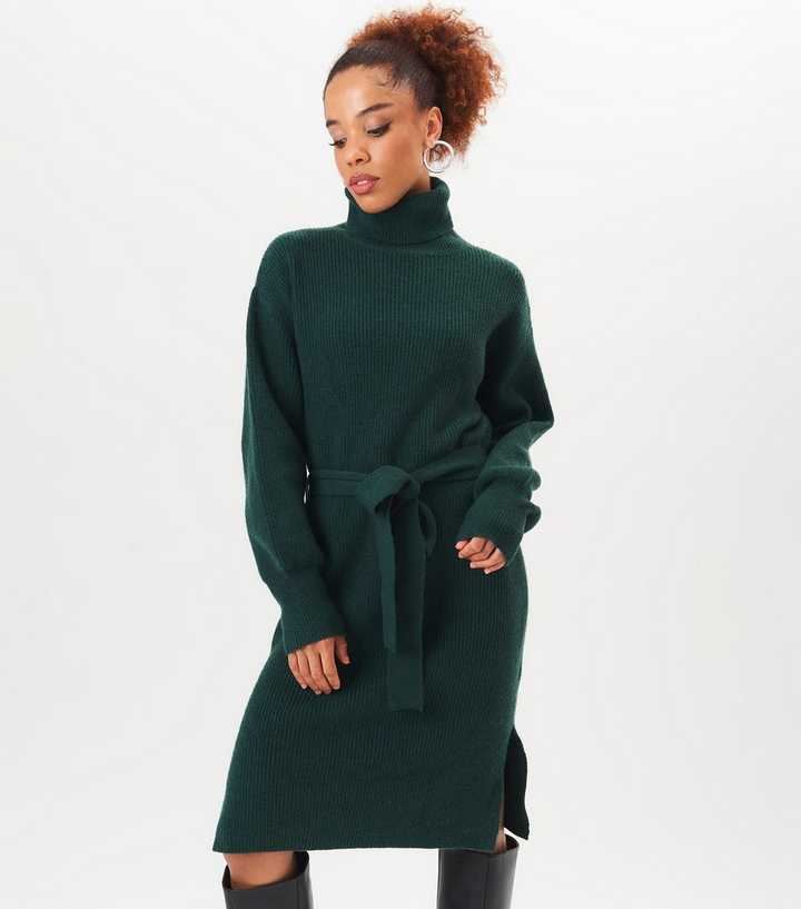 Gini London Green Chunky Knit Jumper Dress New Look